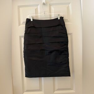 White House Black Market  Black Satin ruched Tiered Pencil Skirt Holiday size 6